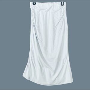 OGL Midi Skirt Ruched Sides Elastic Waist Light Blue Size Medium